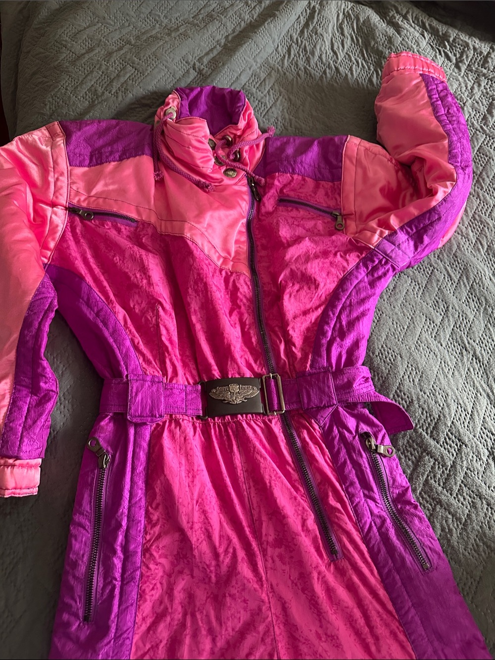 Kaelin Women's Two-Tone Pink Belted Ski Suit